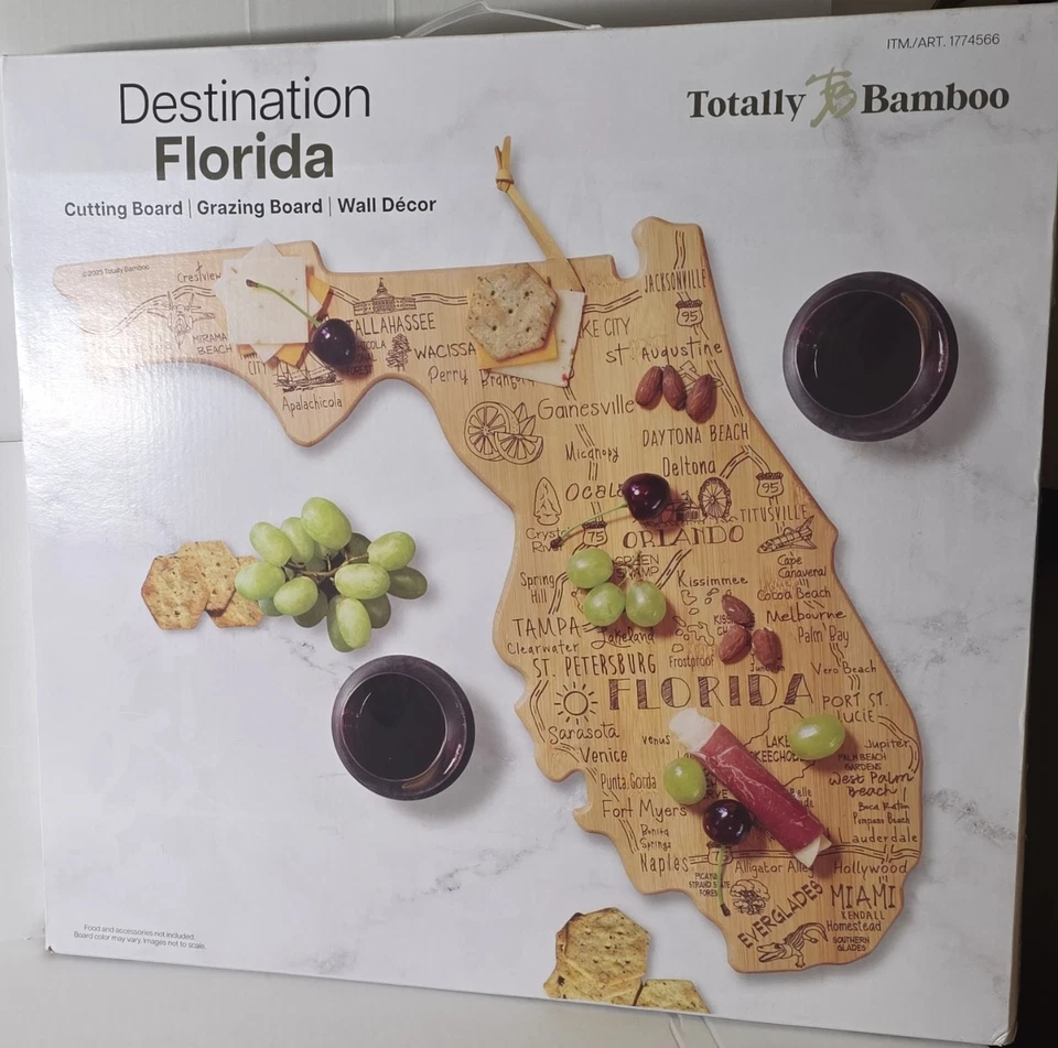 Totally Bamboo Destination Florida Map Bamboo Cutting Board, Reversible